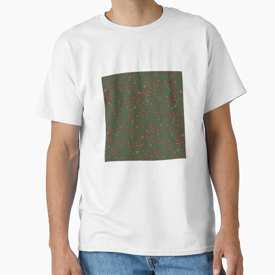 Flower red pattern a cute watercolor illustration green by Yana Mustafina | Boho Soulful Designs T-Shirts,... (Image 1)