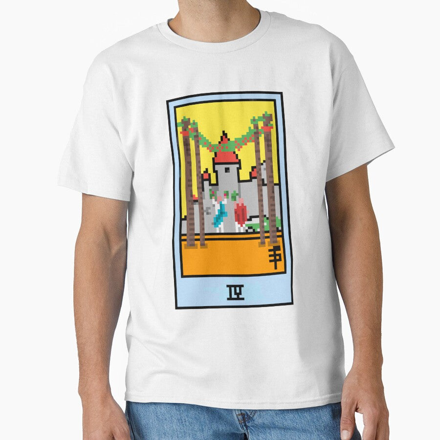 Wait, is this pixel art tarot? Yellow - Minor Arcana 'Four of Wands' (Design for T-shirt, stickers and other... (Image 1)