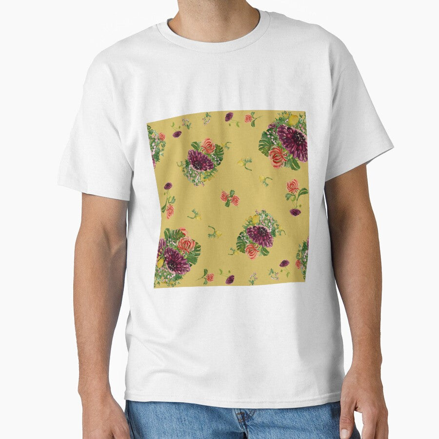 Dahlia Palm Flower Pattern Watercolor Yellow Yana Mustafina Boho Soulful T-Shirts, Hoodie, Sweatshirt