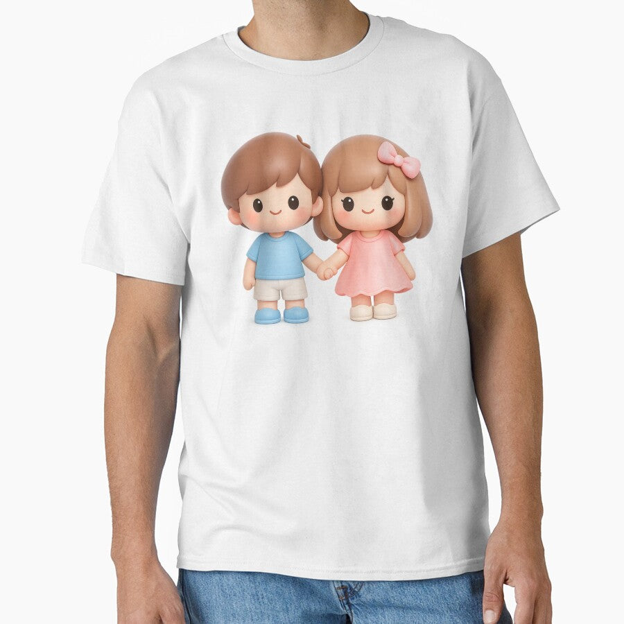 Cute Minimalist Couple Holding Hands | Kawaii Valentine's Day Love Art by Moons Studio T-Shirts, Hoodie, Sweatshirt (Image 1)