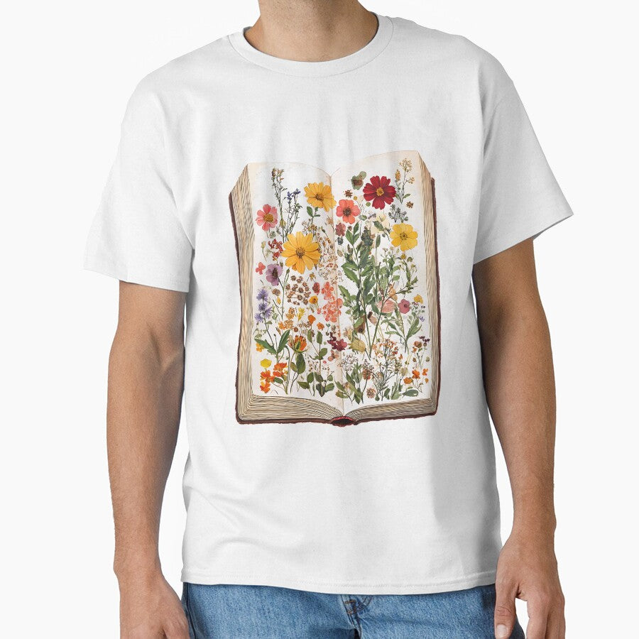 Light Academia Aesthetic Art: Pressed Flower in Vintage Book by bapupa T-Shirts, Hoodie, Sweatshirt (Image 1)