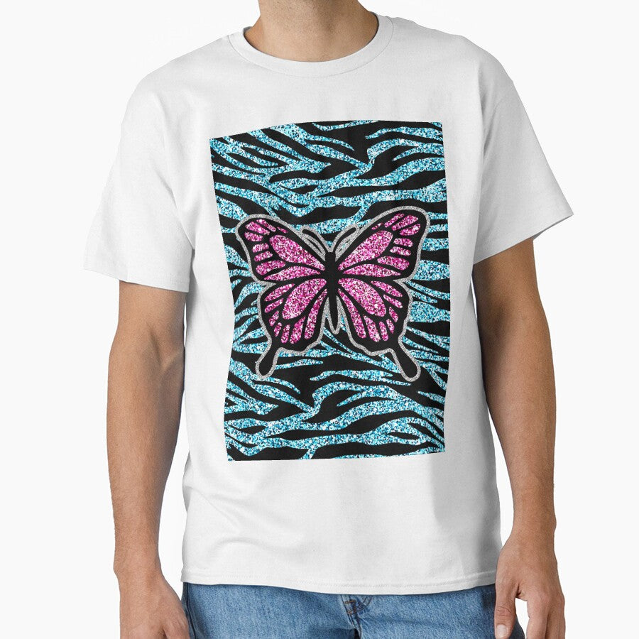 Y2k early 2000s aqua blue glitter zebra print butterfly by rhinestonerodeo