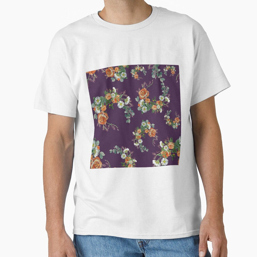 Flower rose daisy branch pattern a watercolor violet by Yana Mustafina | Boho Soulful Designs T-Shirts, Hoodie,... (Image 1)