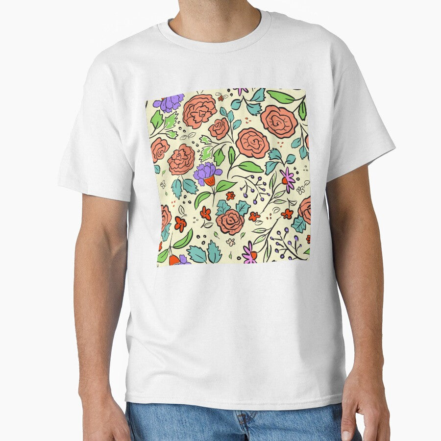 Seamless Floral Pattern with Roses and Wildflowers – Hand Drawn Botanical Design by Nata-pattern T-Shirts,... (Image 1)