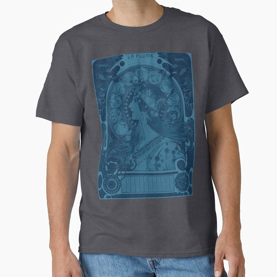 Zodiaque or La Plume in Blue(ca. 1896–1897) by Alphonse Maria Mucha. by theartsycamper T-Shirts, Hoodie, Sweatshirt (Image 1)