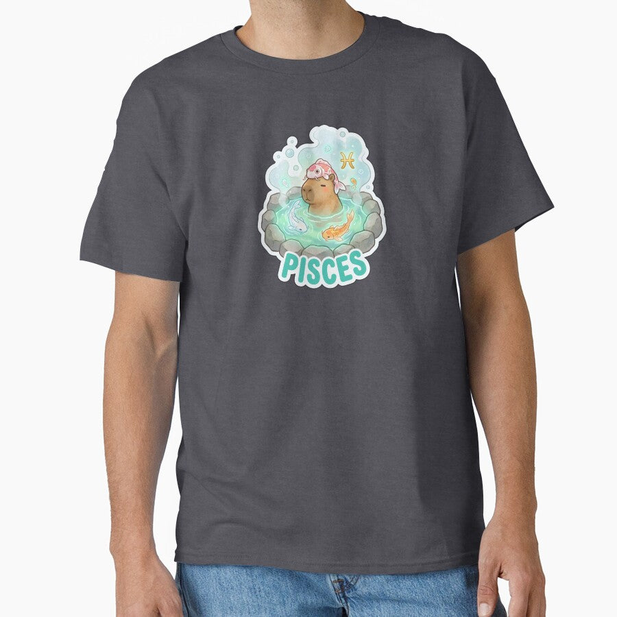 Zodiac Capybara Pisces – Dreamy Water Sign Onsen Cute Zodiac Sticker by Nuist25 T-Shirts, Hoodie, Sweatshirt (Image 1)