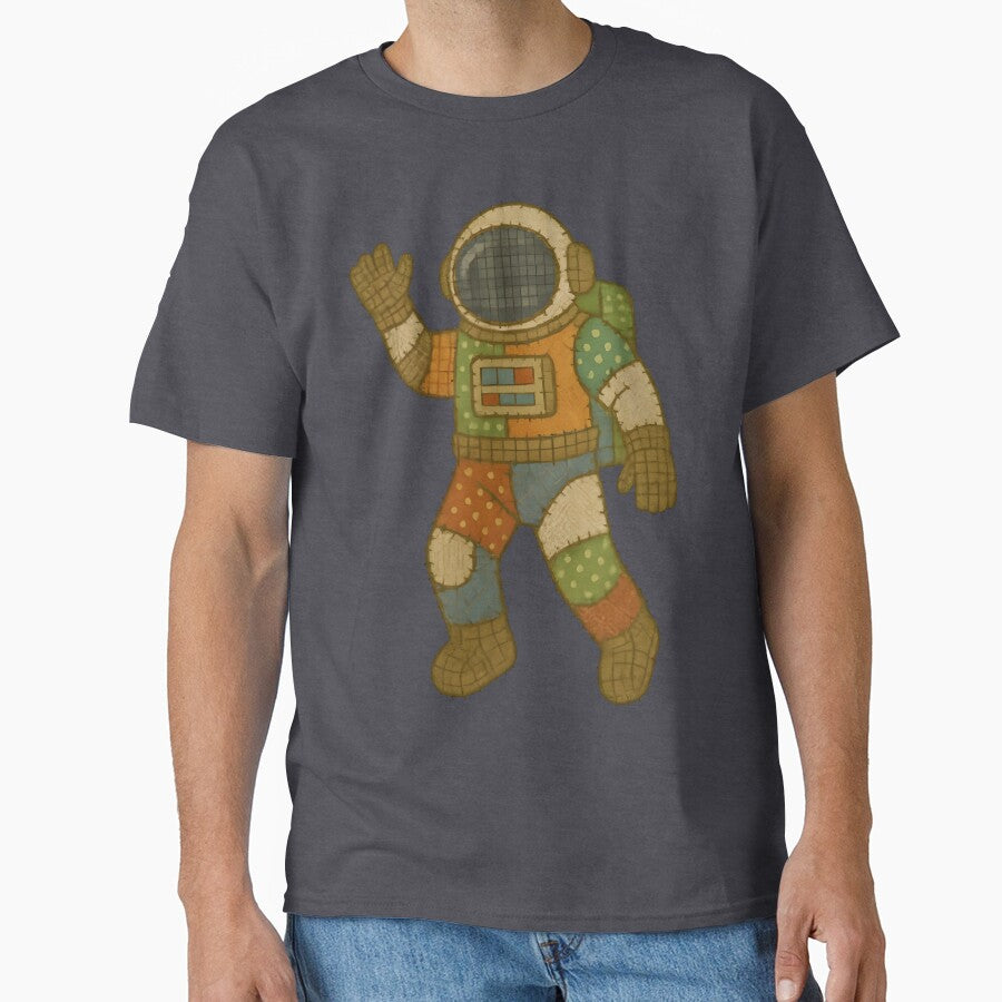 Faux Patchwork Space Explorer – Cozy Quilted Astronaut Design by shmupod T-Shirts, Hoodie, Sweatshirt (Image 1)