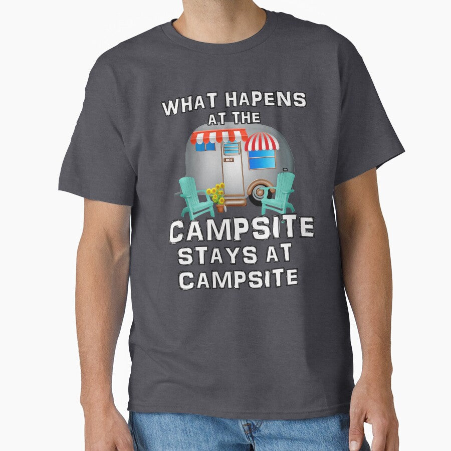 What Happens at the Campsite - Fun Camping Stuff by 3QuartersToday T-Shirts, Hoodie, Sweatshirt | BlankRebels.com (Image 1)