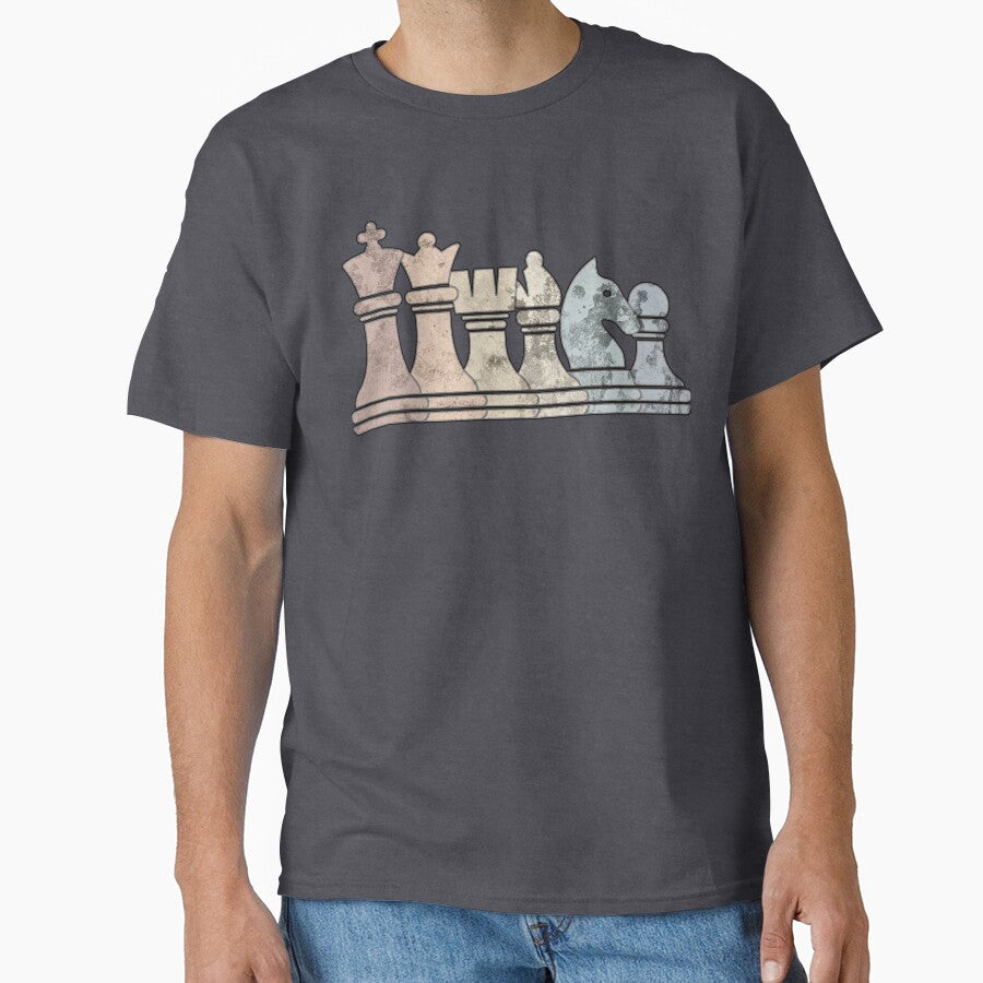 Distressed Retro Chess Pieces in a Row Chess by Happy Puppy Print On Demand T-Shirts, Hoodie, Sweatshirt (Image 1)