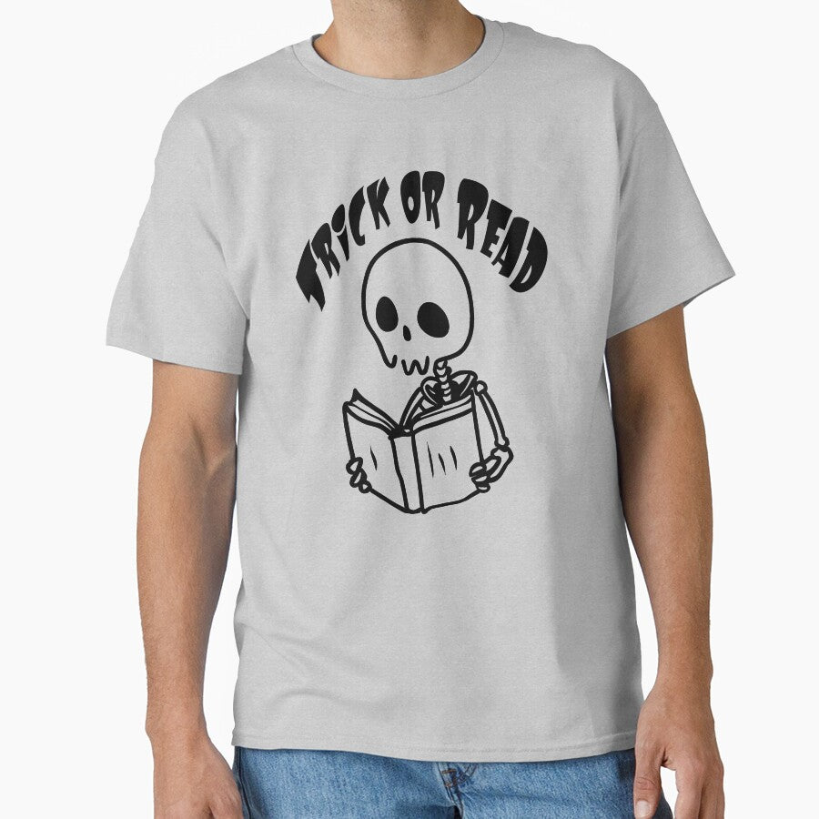 Trick or Read - Black Skeleton reading a book by PrintSoulDesign T-Shirts, Hoodie, Sweatshirt | BlankRebels.com (Image 1)