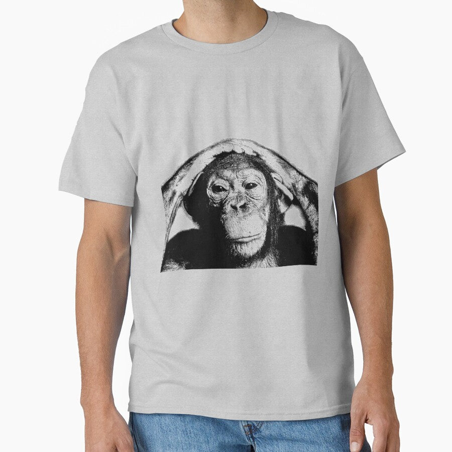 Wise Chimpanzee. Wildlife Digital Engraving Image by Digital Eclectica T-Shirts, Hoodie, Sweatshirt (Image 1)