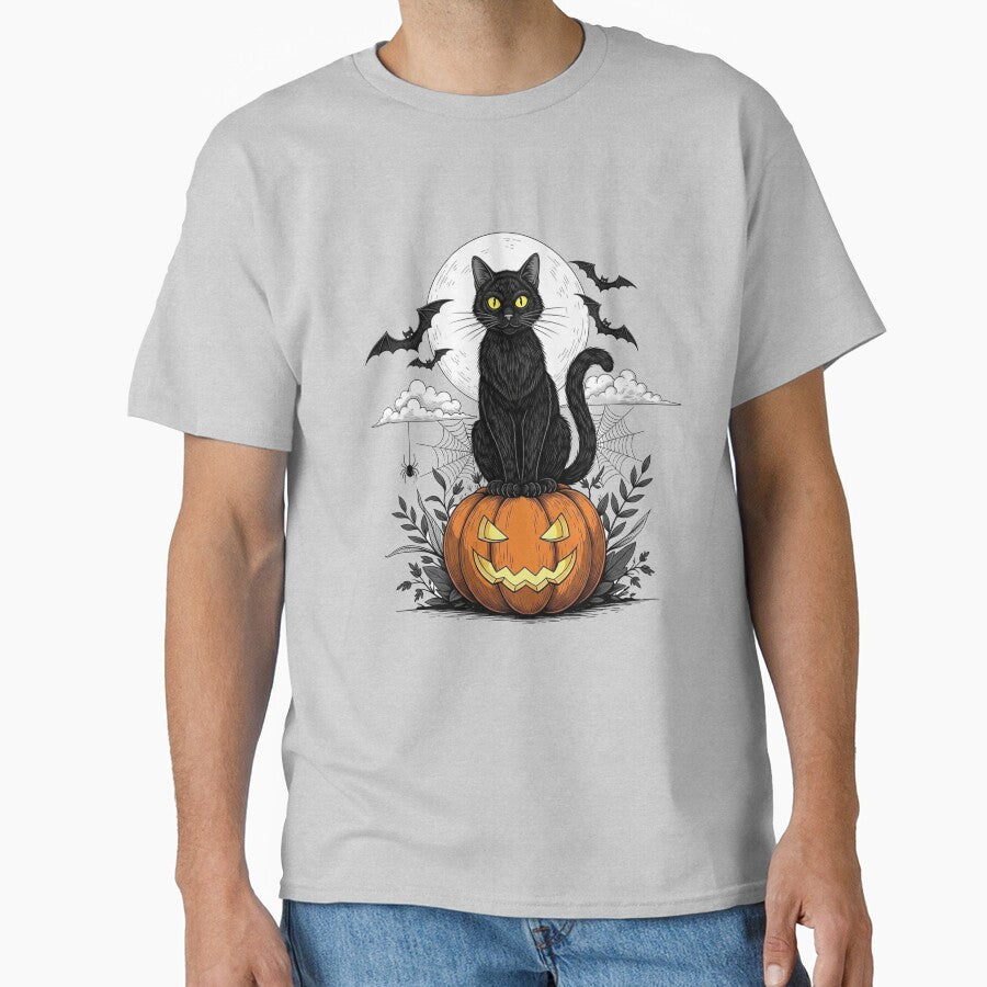 Spooky Black Cat on Pumpkin | Halloween Night Moon Design by TinaDu- T-Shirts, Hoodie, Sweatshirt | BlankRebels.com (Image 1)