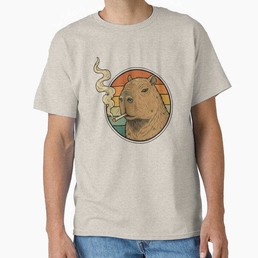 Chill Capybara Smoking Retro Sunset - Funny Aesthetic Animal Art by TSE DESIGN T-Shirts, Hoodie, Sweatshirt (Image 1)