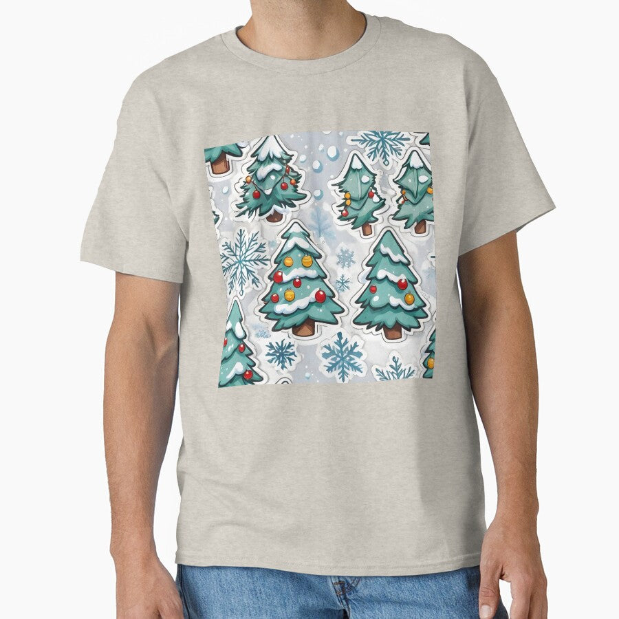 Christmas Trees And Snow Flakes, Sticker Cartoon Style by PlanetMarker T-Shirts, Hoodie, Sweatshirt (Image 1)