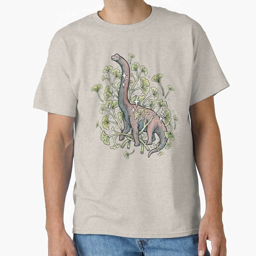 Brachio Ginkgo | Calm Color Palette | Dinosaur Botanical Art by OMEGAFAUNA T-Shirts, Hoodie, Sweatshirt (Image 1)