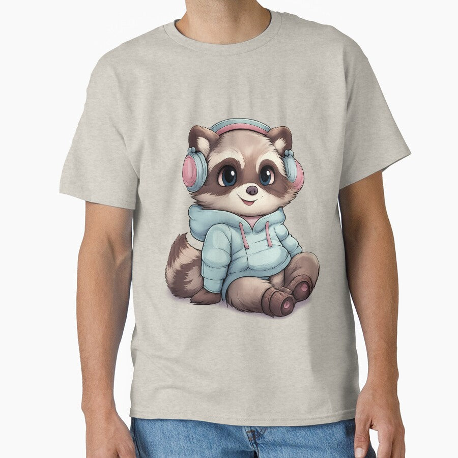 Cute Cartoon Raccoon in Hoodie and Headphones by RavenDistrict