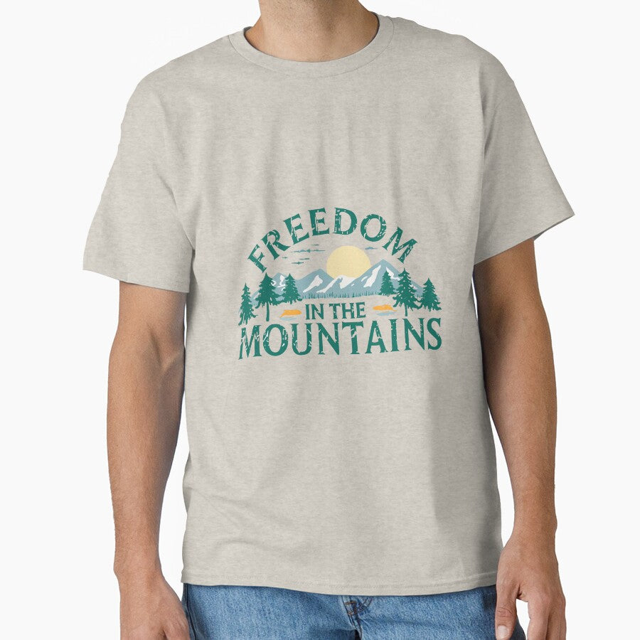 Freedom in the Mountains Vintage Outdoor Adventure | Nature Hiking Camping by Dezyra Clothing T-Shirts, Hoodie,... (Image 1)