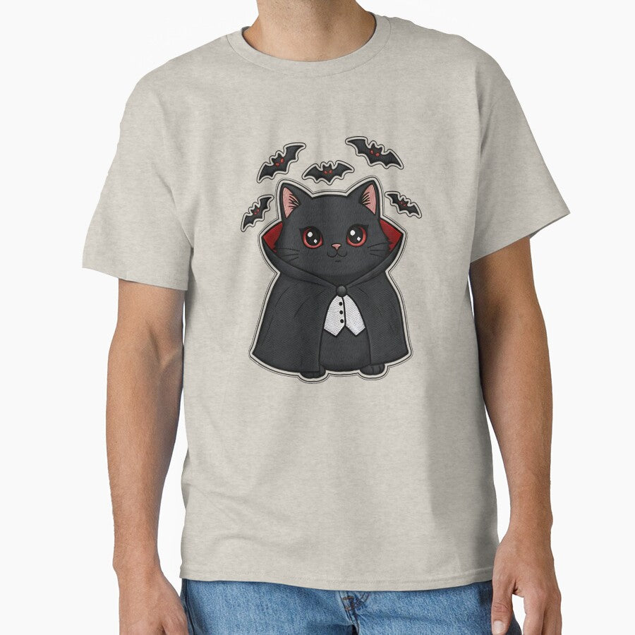 Cute Black Cat Halloween Vampire Costume Bats Spooky Art by ArtDesignTp T-Shirts, Hoodie, Sweatshirt (Image 1)