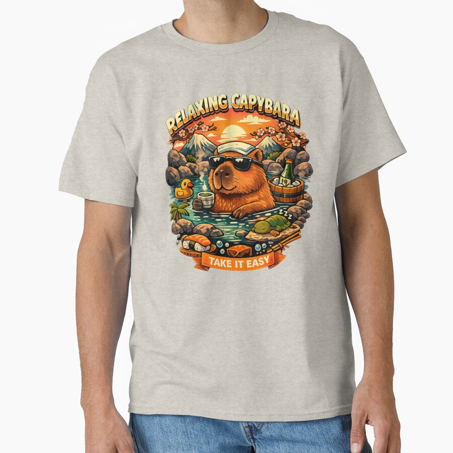 Relaxing Capybara Hot Spring – Cute Capybara Chill Animal Illustration T-Shirts, Hoodie, Sweatshirt