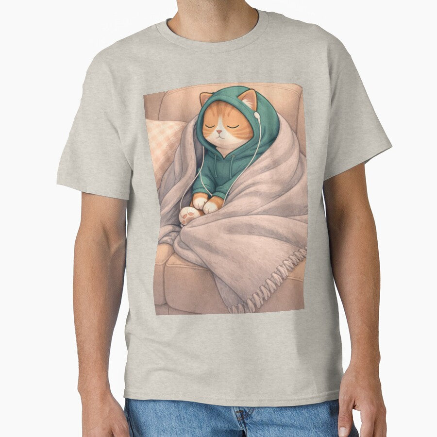 Cozy Sleepy Cat T-Shirt | Cute Kawaii Aesthetic Cat Art Tee by KDesignCrafts Hoodie, Sweatshirt | BlankRebels.com (Image 1)