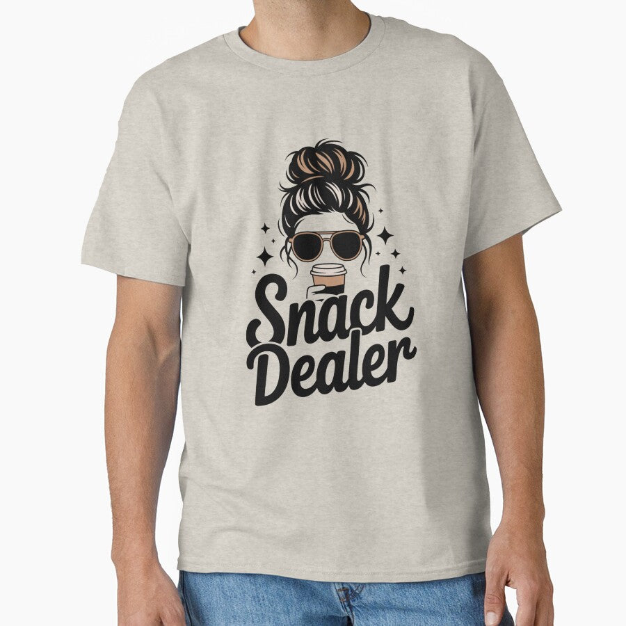 Snack Dealer Messy Bun Coffee Lover Shirt – Funny Mom Life Caffeine Humor Tee by What a cute-Tee Hoodie, Sweatshirt (Image 1)