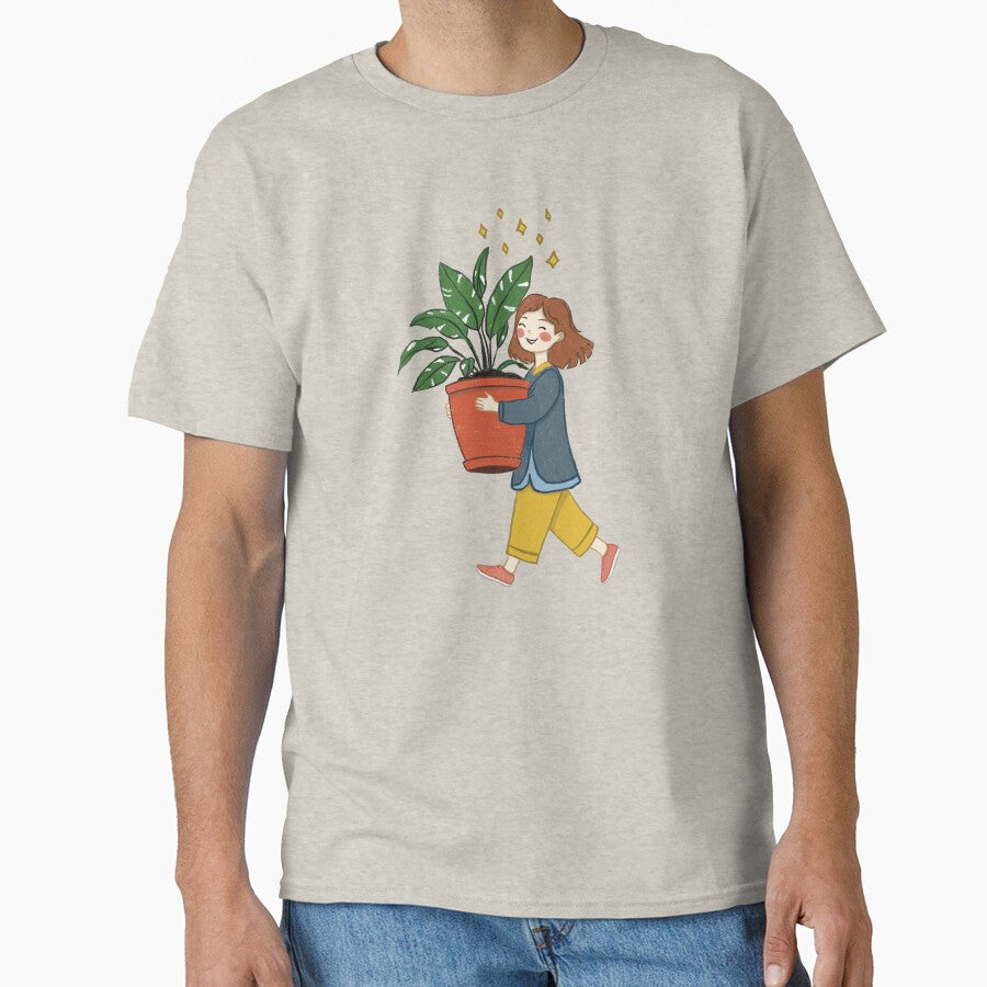 Girl Carrying a Big Plant – Whimsical Hand-Drawn Plant Lover Illustration by TheEchoWood T-Shirts, Hoodie,... (Image 1)