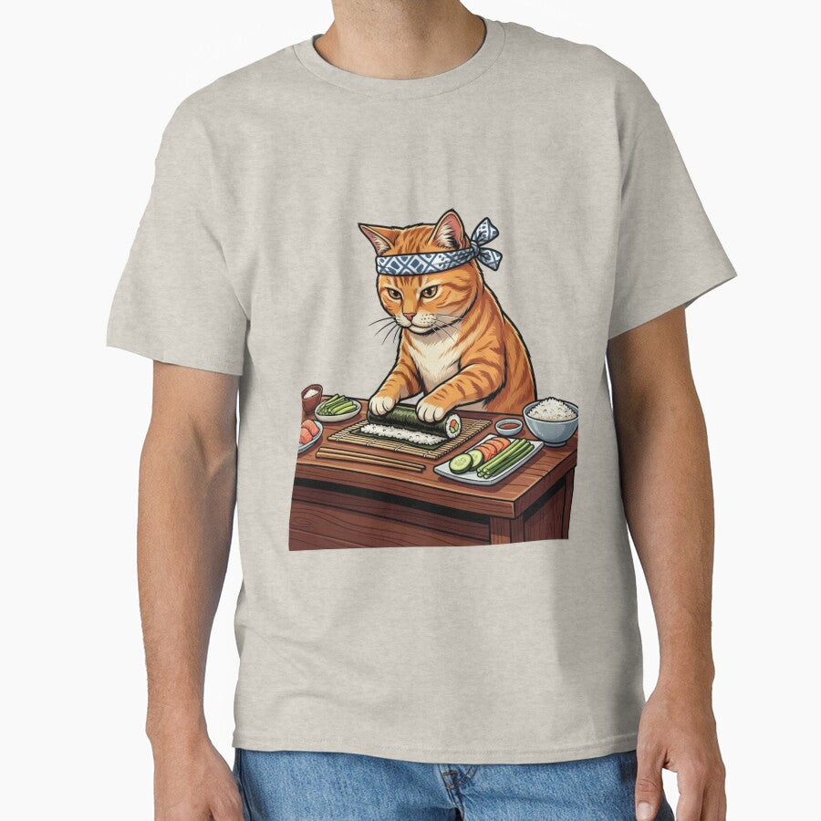 Cute Ginger Cat Sushi Master Chef Rolling Sushi by HappySproutArt
