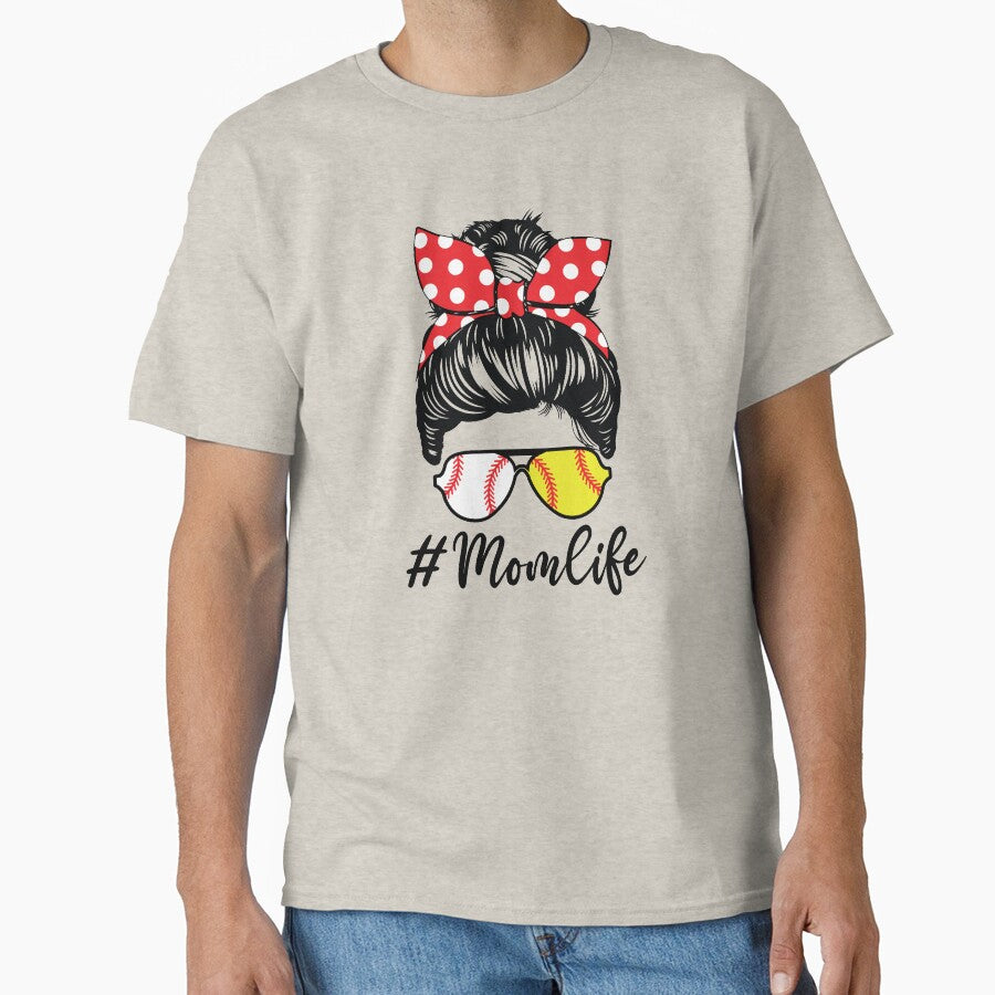 Mom Life Softball Baseball Mom Messy Bun Hair Funny Mothers Day by clothesy7 T-Shirts, Hoodie, Sweatshirt (Image 1)
