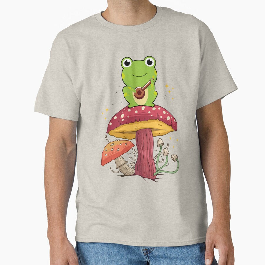 Cottagecore Aesthetic Frog Playing Banjo On Mushroom Cute by EIMgraphic T-Shirts, Hoodie, Sweatshirt (Image 1)