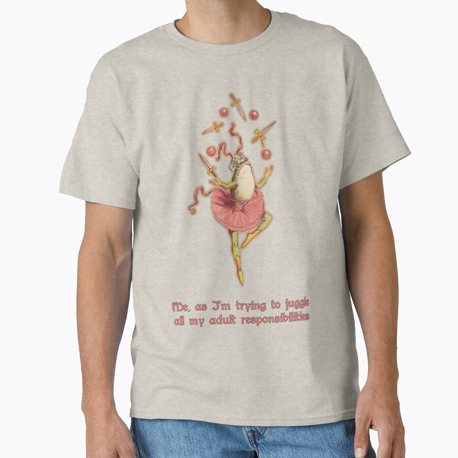 Juggling Adult Responsibilities – Funny Vintage Frog Ballerina Meme Design by Glitchkammer Store T-Shirts,... (Image 1)