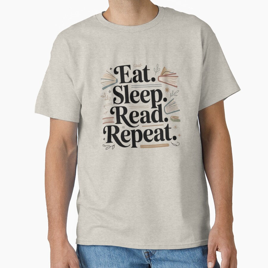 Eat Sleep Read Repeat Book Lover Typography Design by KomalArtStudio T-Shirts, Hoodie, Sweatshirt | BlankRebels.com (Image 1)