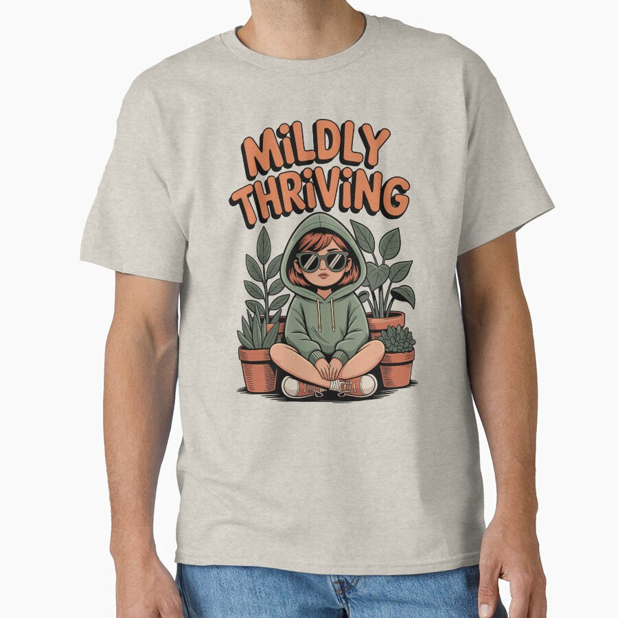 Mildly Thriving — Introvert in a House Plants Jungle by Skull in Wool T-Shirts, Hoodie, Sweatshirt (Image 1)