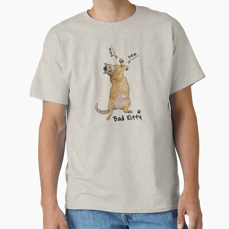 Bad Kitty! Pew Pew! (black text) by RawSunArt T-Shirts, Hoodie, Sweatshirt | BlankRebels.com (Image 1)