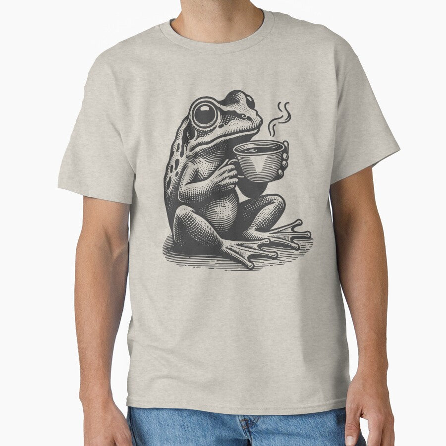 Cute Cottagecore Aesthetic Frog Drink Coffee Vintage Graphic by Dapper-Art T-Shirts, Hoodie, Sweatshirt (Image 1)