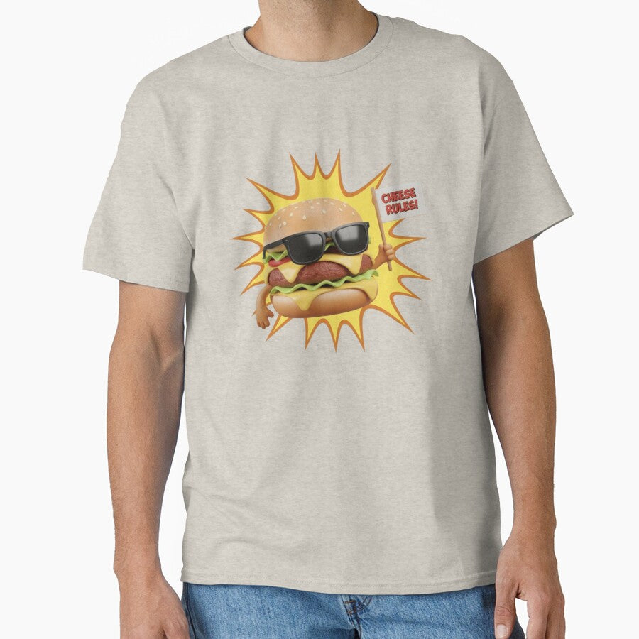 Cheese Rules! Cool Cheeseburger Character with Sunglasses & Flag Pop Art by Scorpio Art T-Shirts, Hoodie,... (Image 1)