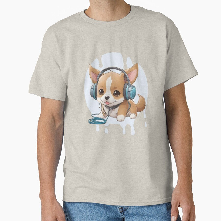 Cute Kawaii Puppy with Headphones by Ecmoprints