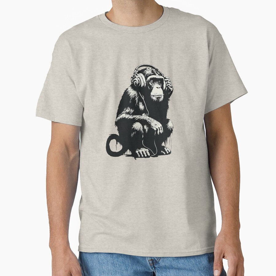 Banksy DJ Monkey Thinker with Headphones by hamishby T-Shirts, Hoodie, Sweatshirt | BlankRebels.com (Image 1)