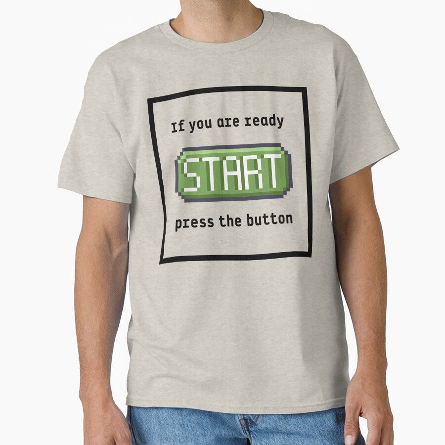 Press Start Button (Frame) Retro Gaming Experience Text Based Black Text T-Shirts, Hoodie, Sweatshirt