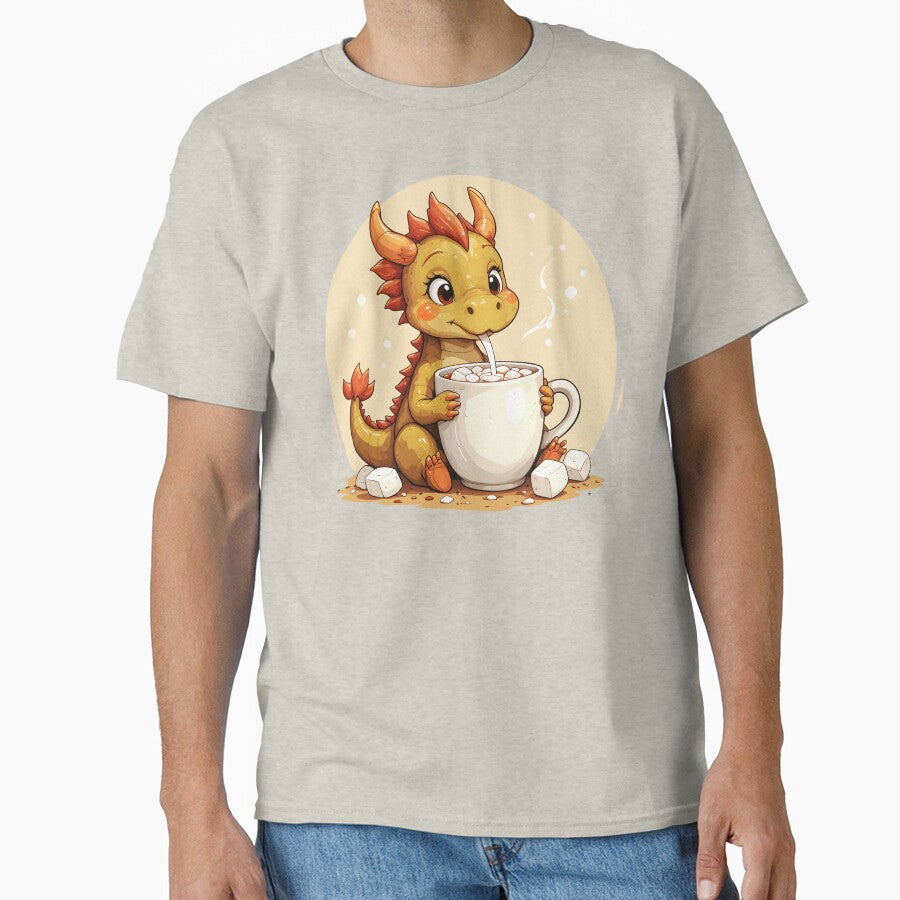 Cute Baby Dragon Drinking Hot Chocolate - Adorable Cozy Kids Kawaii Dragon Design by Amplify-n-Co T-Shirts,... (Image 1)