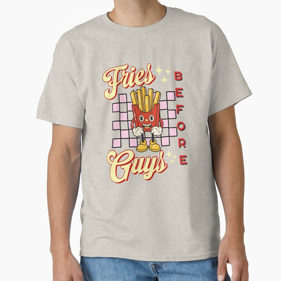 Fries before guys cute Valentine retro vintage design by DesignsbyMona T-Shirts, Hoodie, Sweatshirt (Image 1)