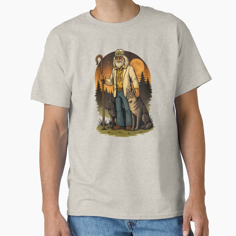Elderly White Hippie Wolf Shepherd – Mystical Funny Retro Design by Lunaria Arts T-Shirts, Hoodie, Sweatshirt (Image 1)