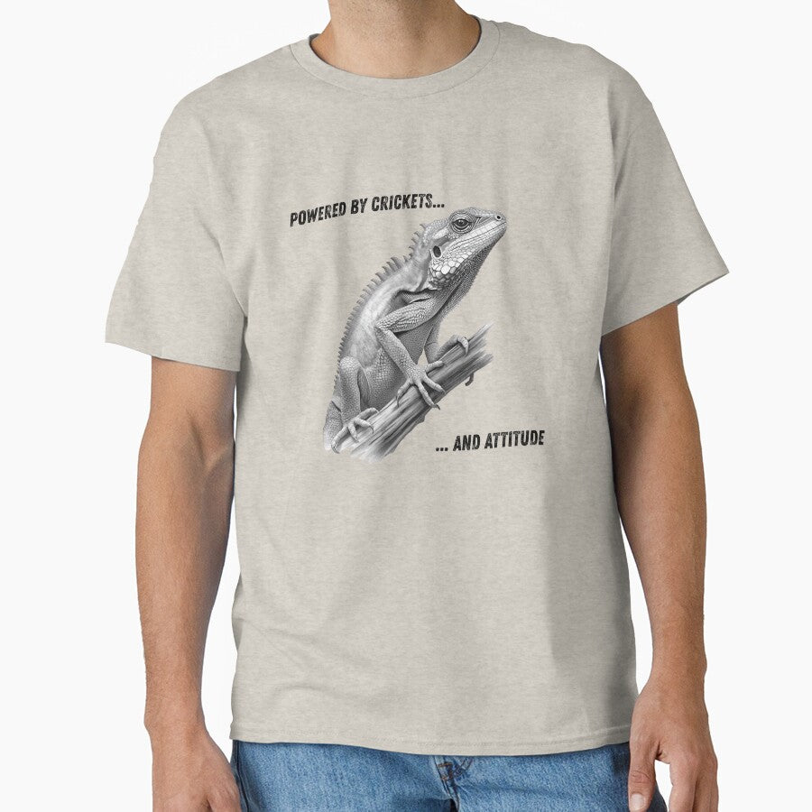 Powered by Crickets and Attitude – Iguana / Lizard Reptile Humor by Panoramax T-Shirts, Hoodie, Sweatshirt (Image 1)