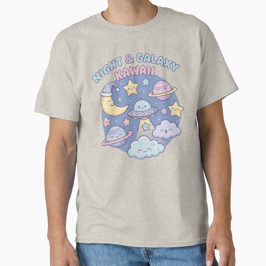 Kawaii Space Night – Cute Moon UFO & Planets by TheRaiShop T-Shirts, Hoodie, Sweatshirt | BlankRebels.com (Image 1)