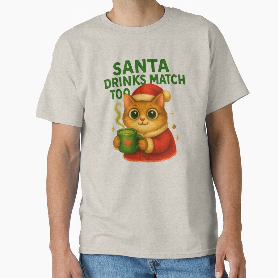 Santa Drinks Matcha Too Cat Art by Liv Solara T-Shirts, Hoodie, Sweatshirt | BlankRebels.com (Image 1)