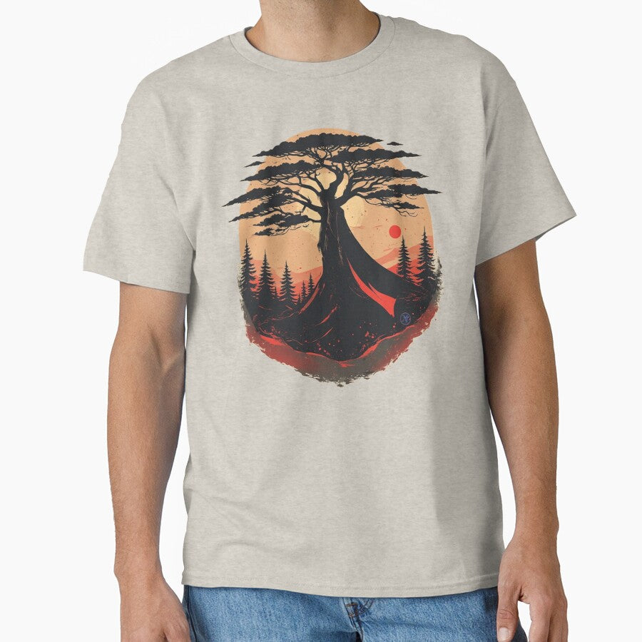 Ancient Tree of Life – Minimal Sunset Nature Art by NegarTv Designs by NegarTv Designs T-Shirts, Hoodie, Sweatshirt (Image 1)