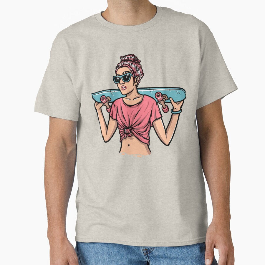 Woman with skateboard illustration by Acim0 T-Shirts, Hoodie, Sweatshirt | BlankRebels.com (Image 1)
