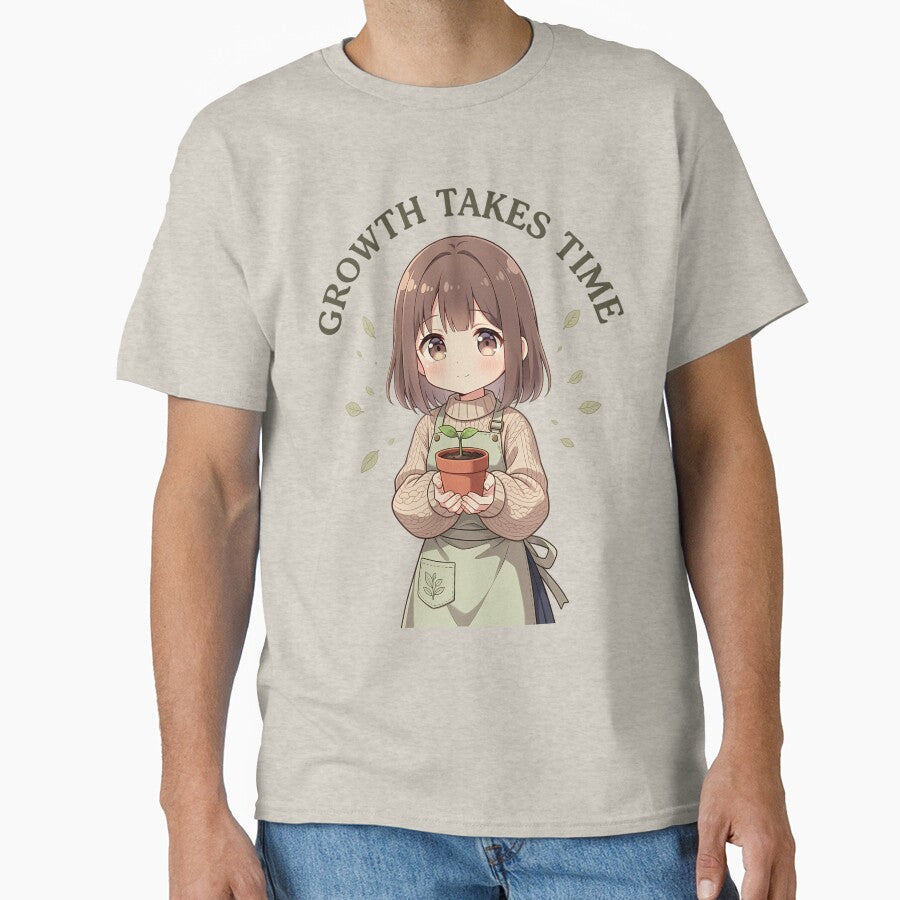 Growth Takes Time Lo-Fi Anime Plant Mom Patience Typography Art by GiftsForge T-Shirts, Hoodie, Sweatshirt (Image 1)