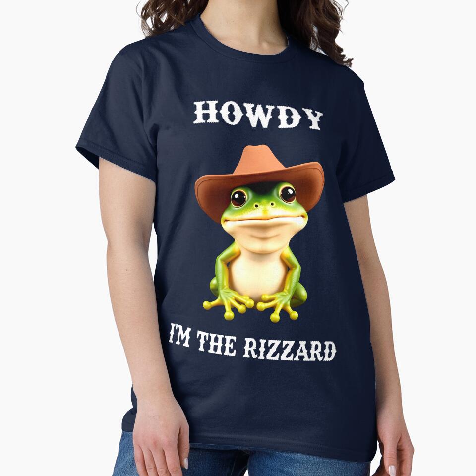 Funny Cowboy Frog – "Howdy I Am the Rizzard" Meme Design with Hat, Silly Amphibian Art, Viral Internet Humor... (Image 2)