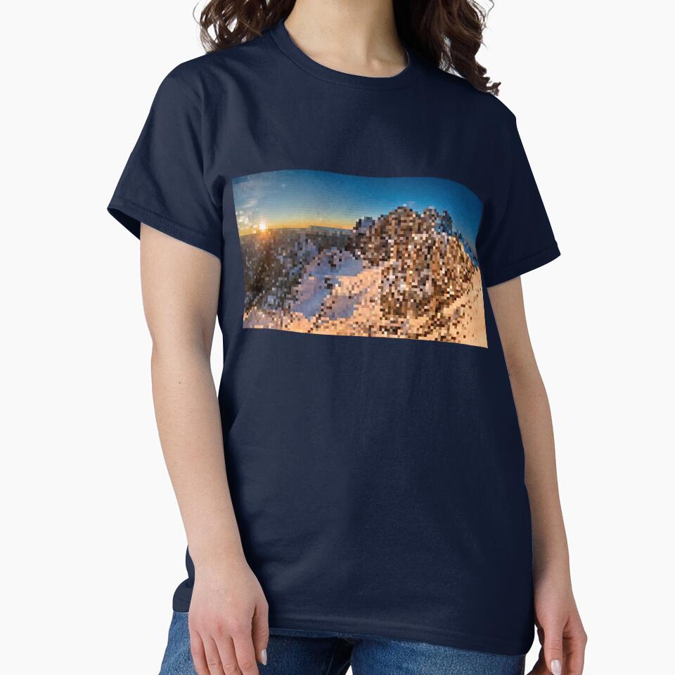 Pixelated Snowy Mountain Sunrise Scene by Potato Quality Prints T-Shirts, Hoodie, Sweatshirt | BlankRebels.com (Image 2)