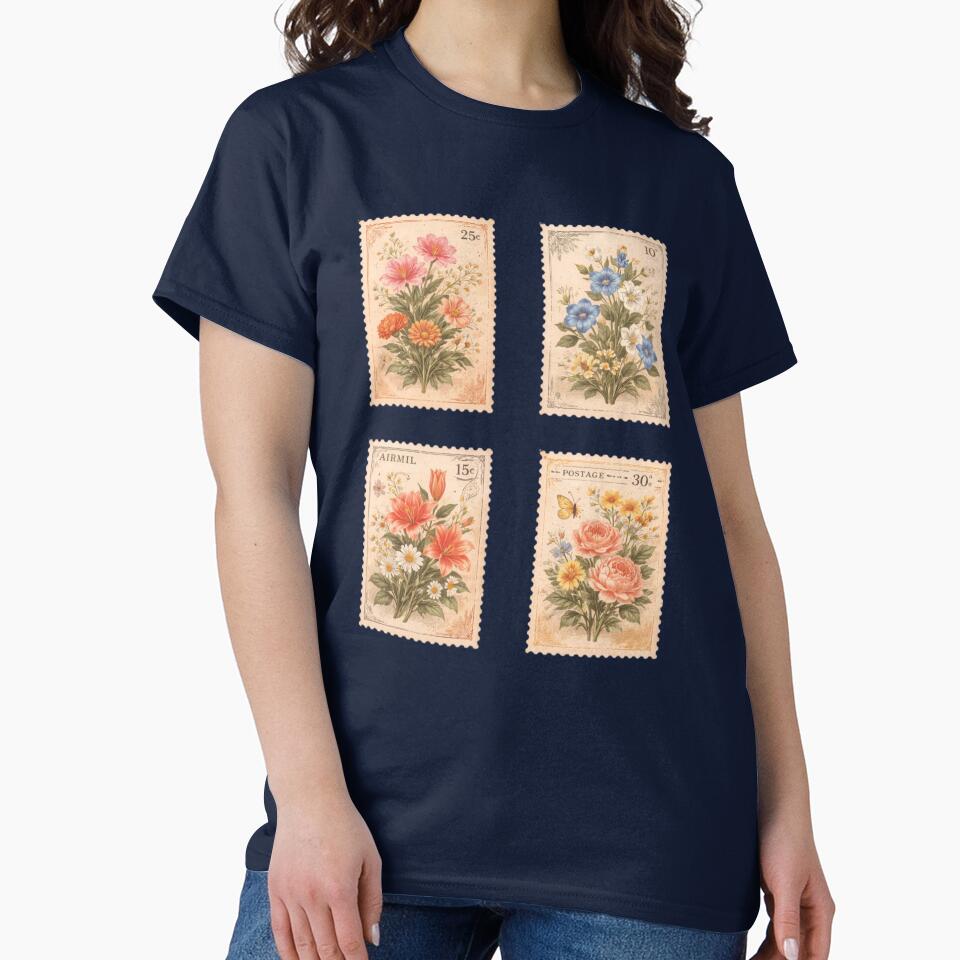 Light Academia Aged Floral Postage Stamp T-Shirts, Hoodie, Sweatshirt